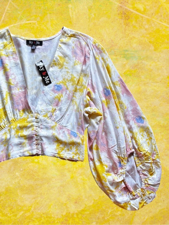Iky & Me Tops - Iky & Me Tie Dye Balloon Sleeve Crop Top Pink Yellow | Size XL | NWT